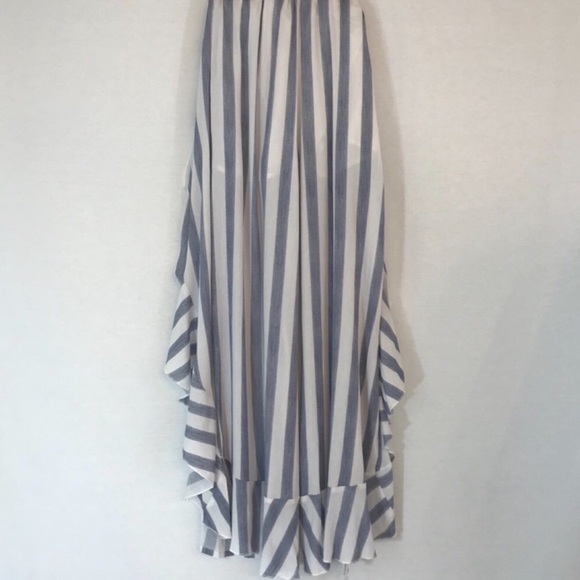 High Waisted Chiffon Striped Palazzo Pants Ruffles - Picture 9 of 13